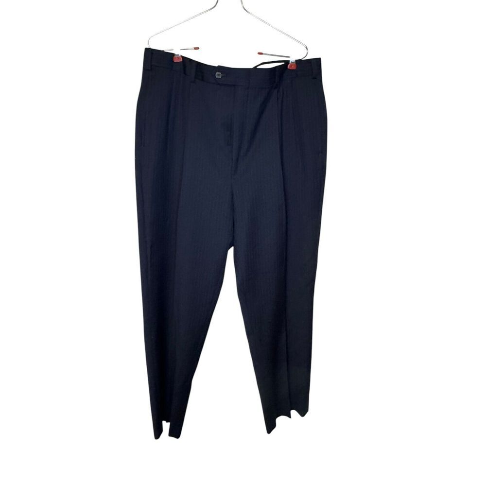 Tommy Hilfiger Men's Dress Pants Wool Blend‎ Pleated & Cuffed Lined Blue Sz. 36